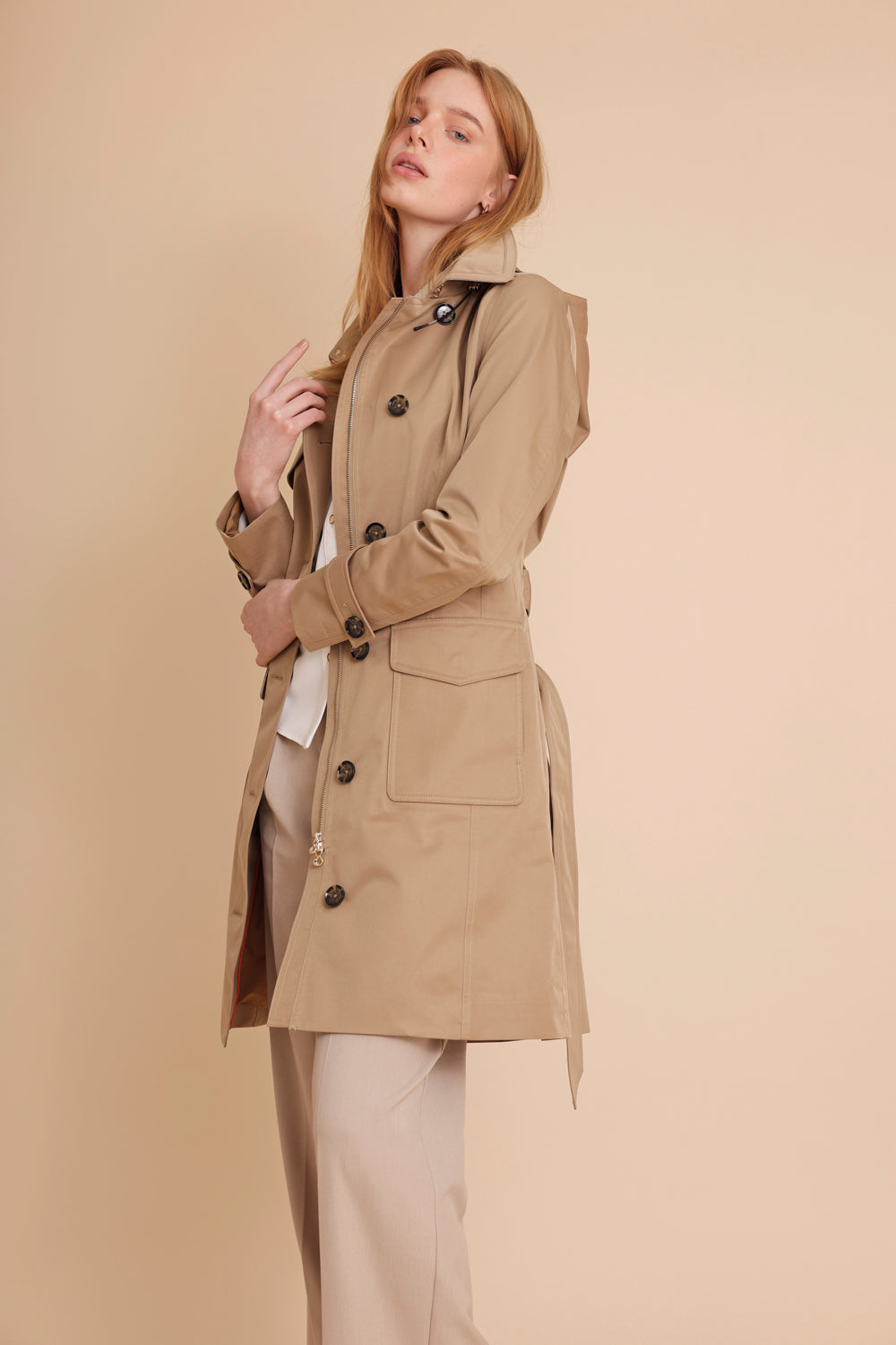 Waterproof Tailored To Fit Trenchcoat | Dark Satin Camel