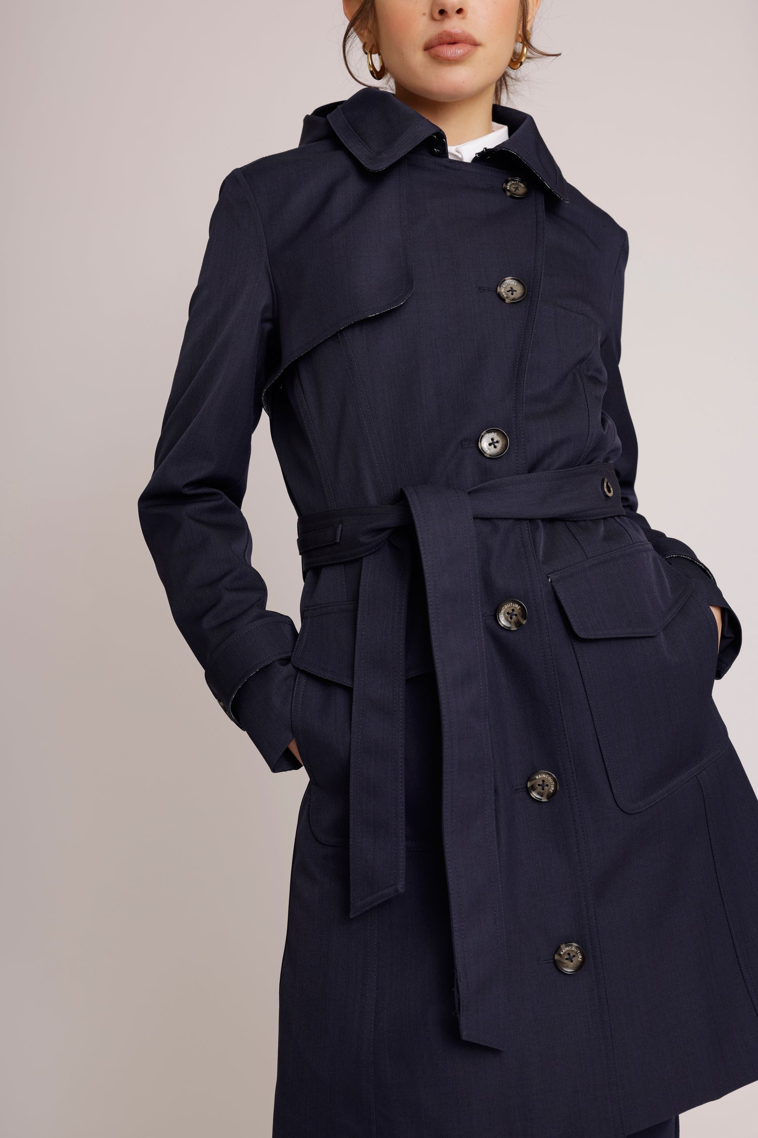 Waterproof Tailored To Fit Trenchcoat  | Navy Melange