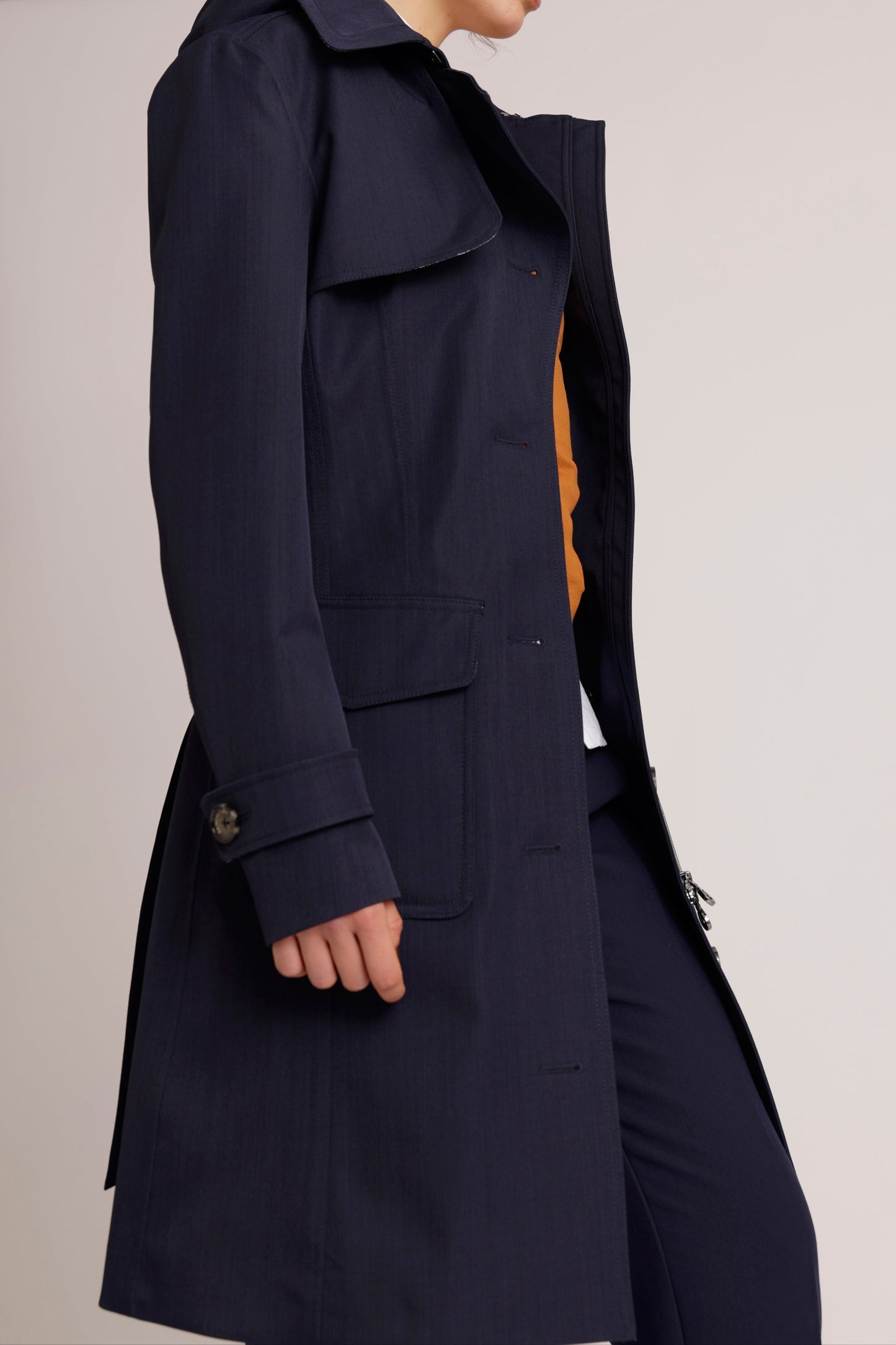Waterproof Tailored To Fit Trenchcoat | Navy Melange