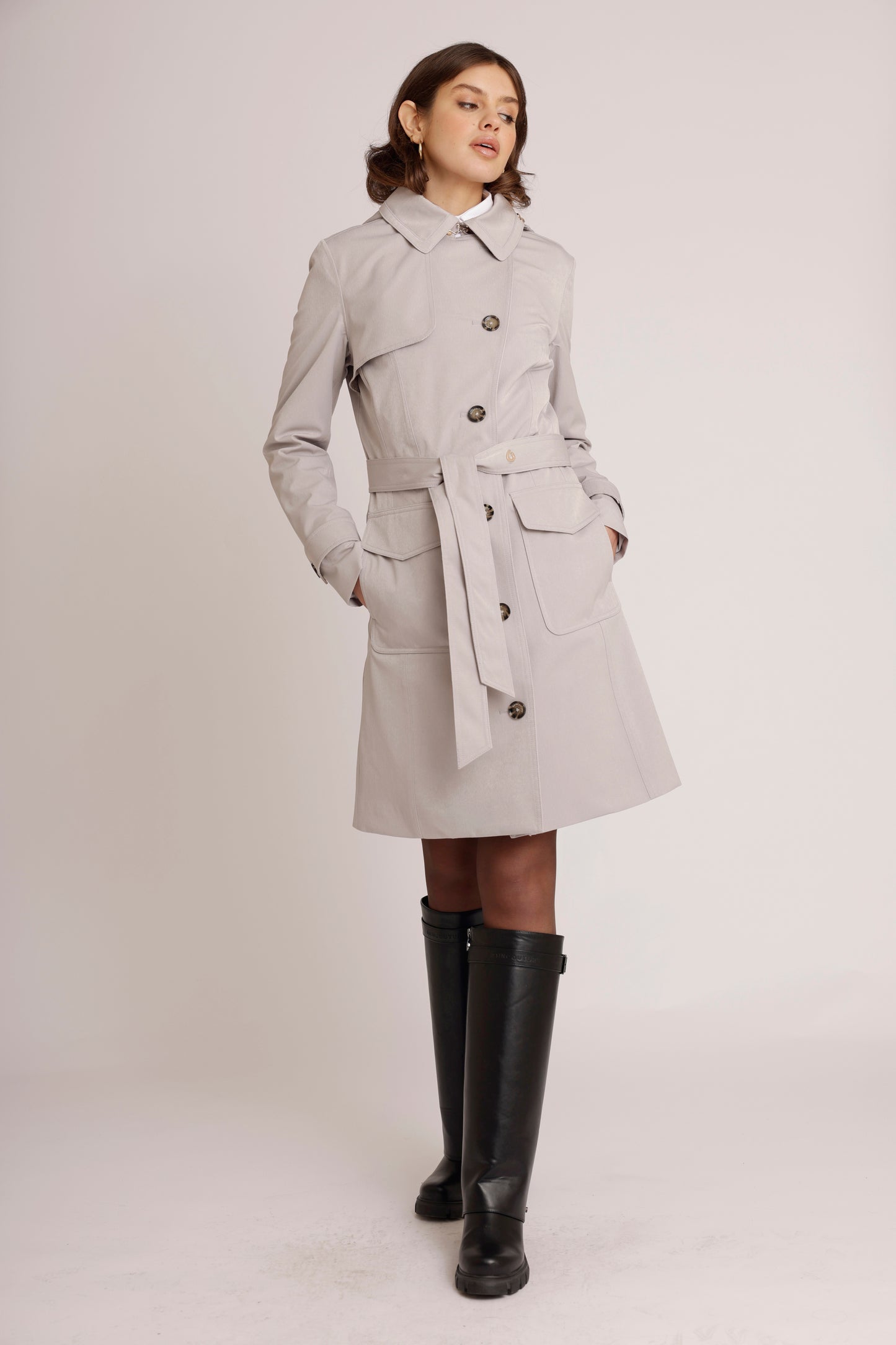 Waterproof Tailored To Fit Trenchcoat | Structured Silver Grey