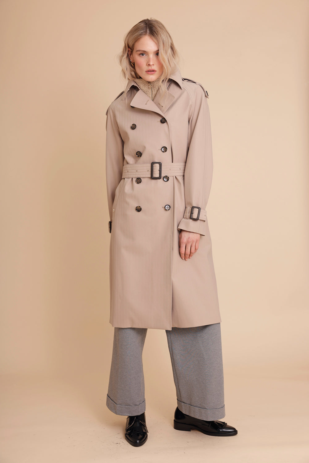Waterproof Relaxed Fit Trenchcoat | Beige Herringbone