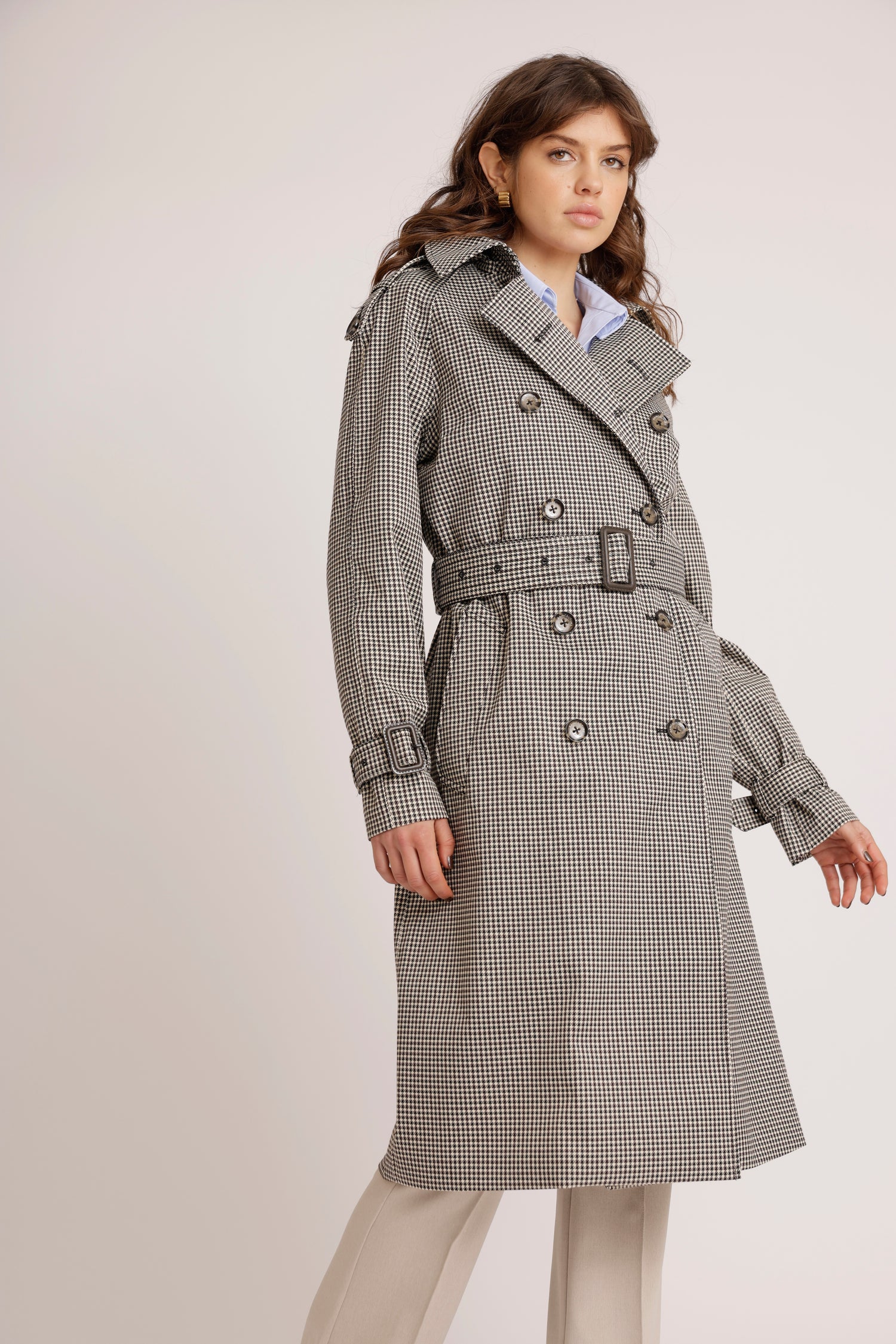 Waterproof Relaxed Fit Trenchcoat  | Black Houndstooth