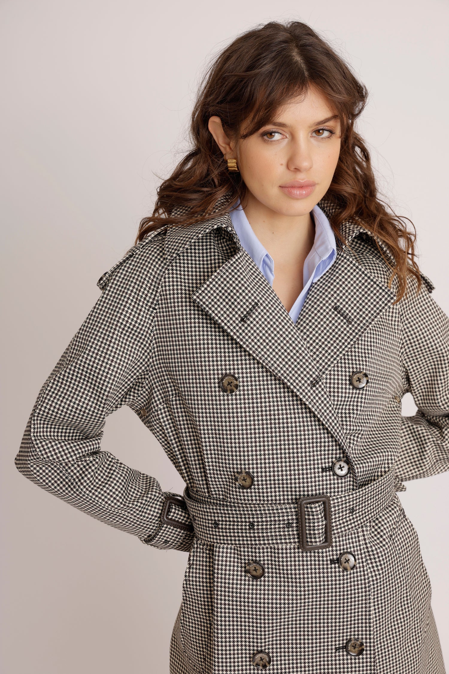 Waterproof Relaxed Fit Trenchcoat  | Black Houndstooth