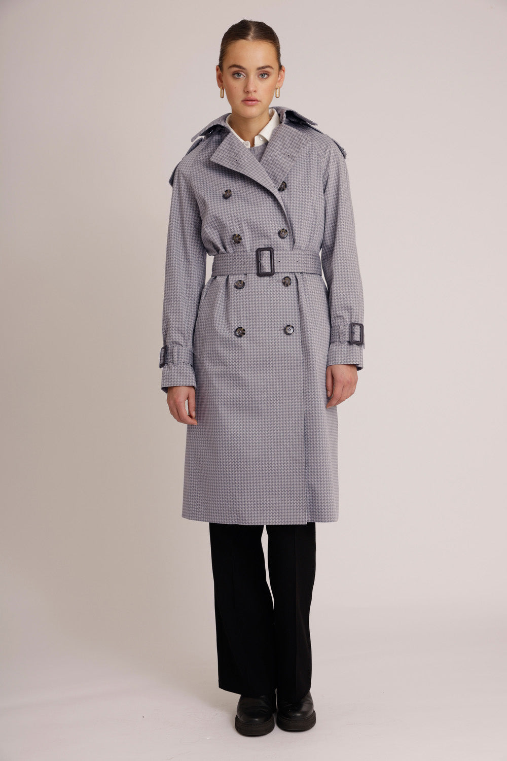 Waterproof Relaxed Fit Trenchcoat  | Gray Check