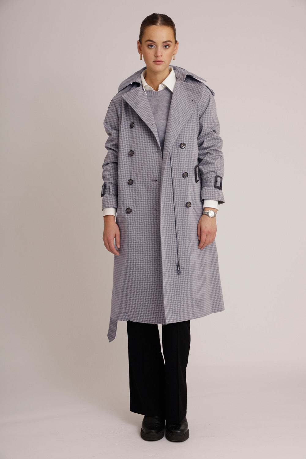 Waterproof Relaxed Fit Trenchcoat  | Gray Check