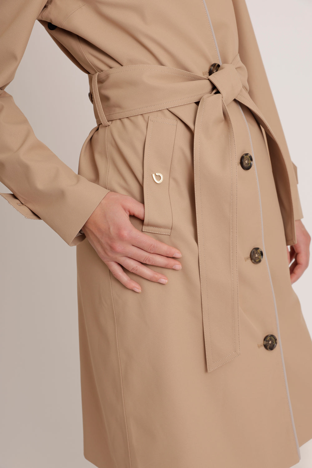 Waterproof Straight Fit Waistbelt Raincoat | Beige Matte