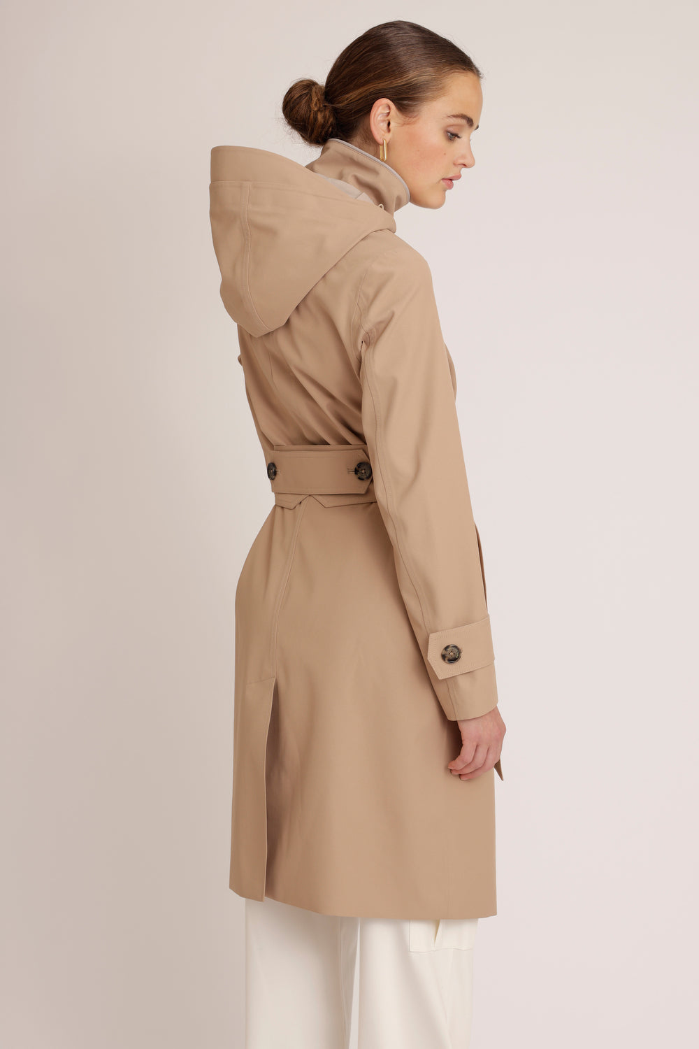 Waterproof Straight Fit Waistbelt Raincoat | Beige Matte