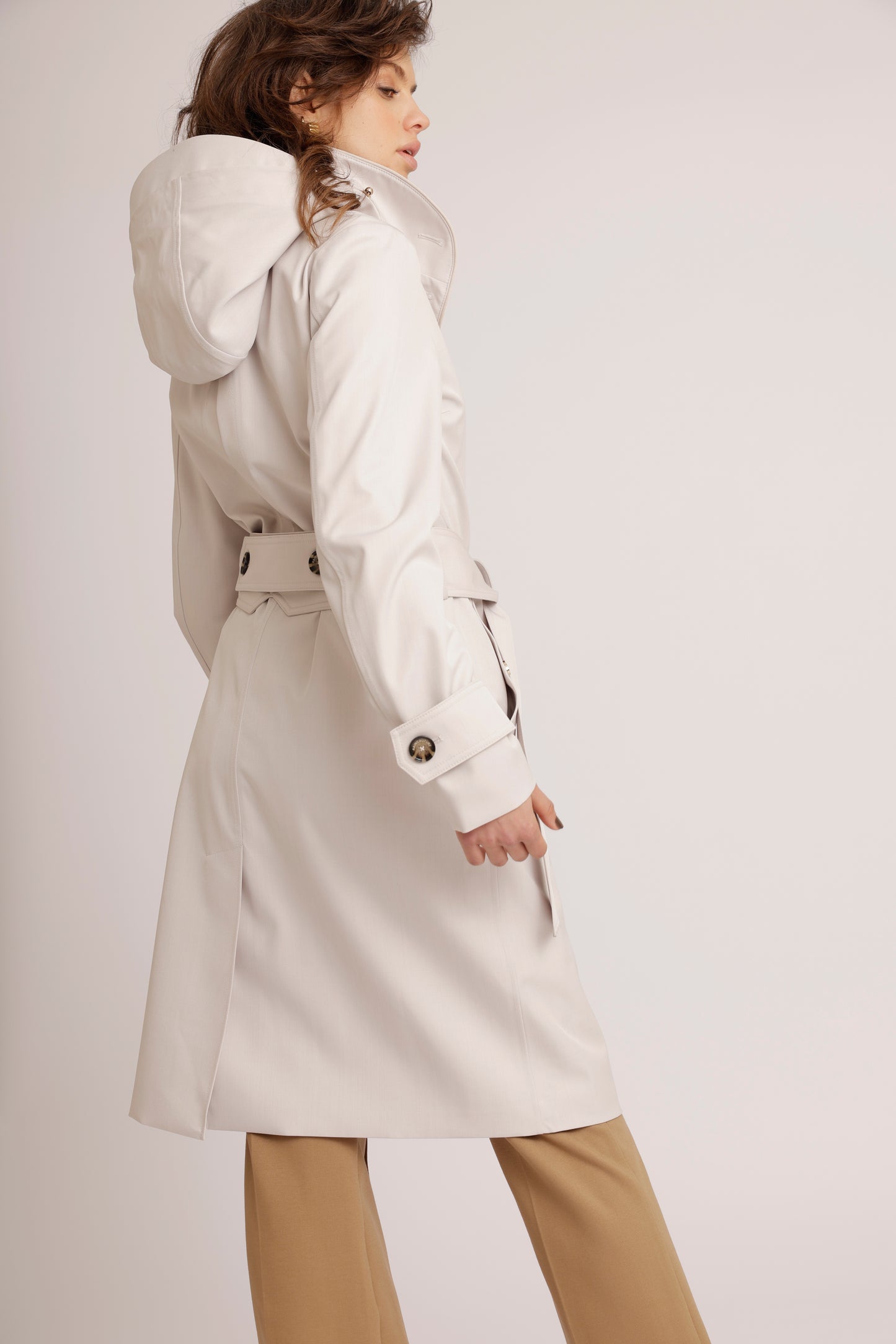 Waterproof Straight Fit Waistbelt Raincoat | Light Grey Melange