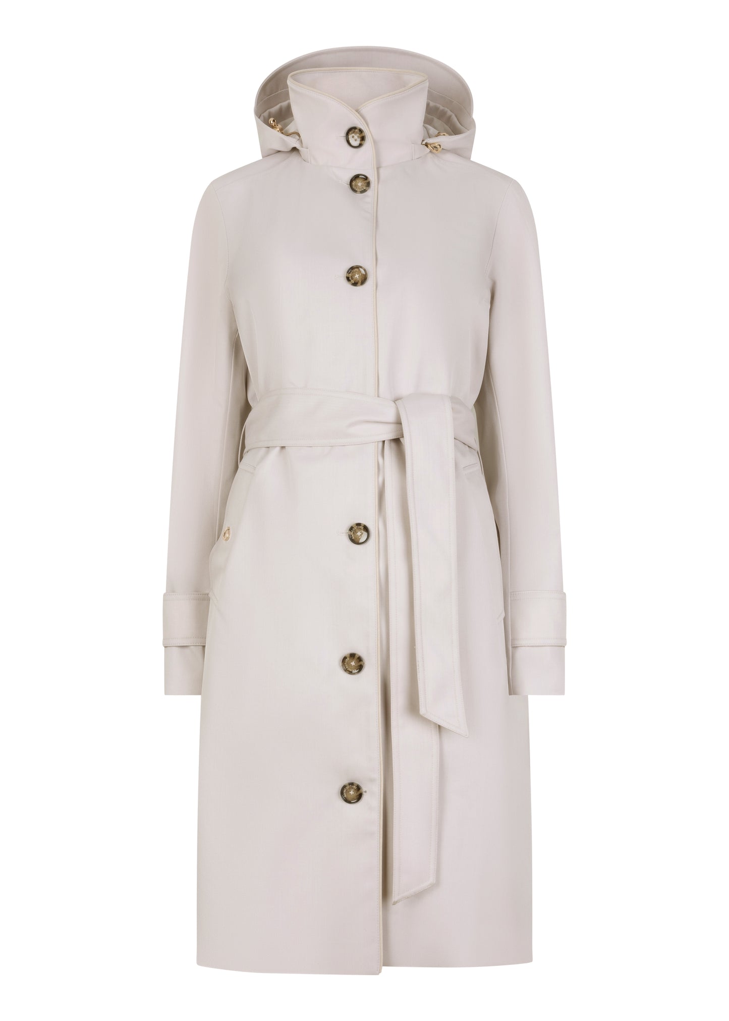 Waterproof Straight Fit Waistbelt Raincoat | Light Grey Melange