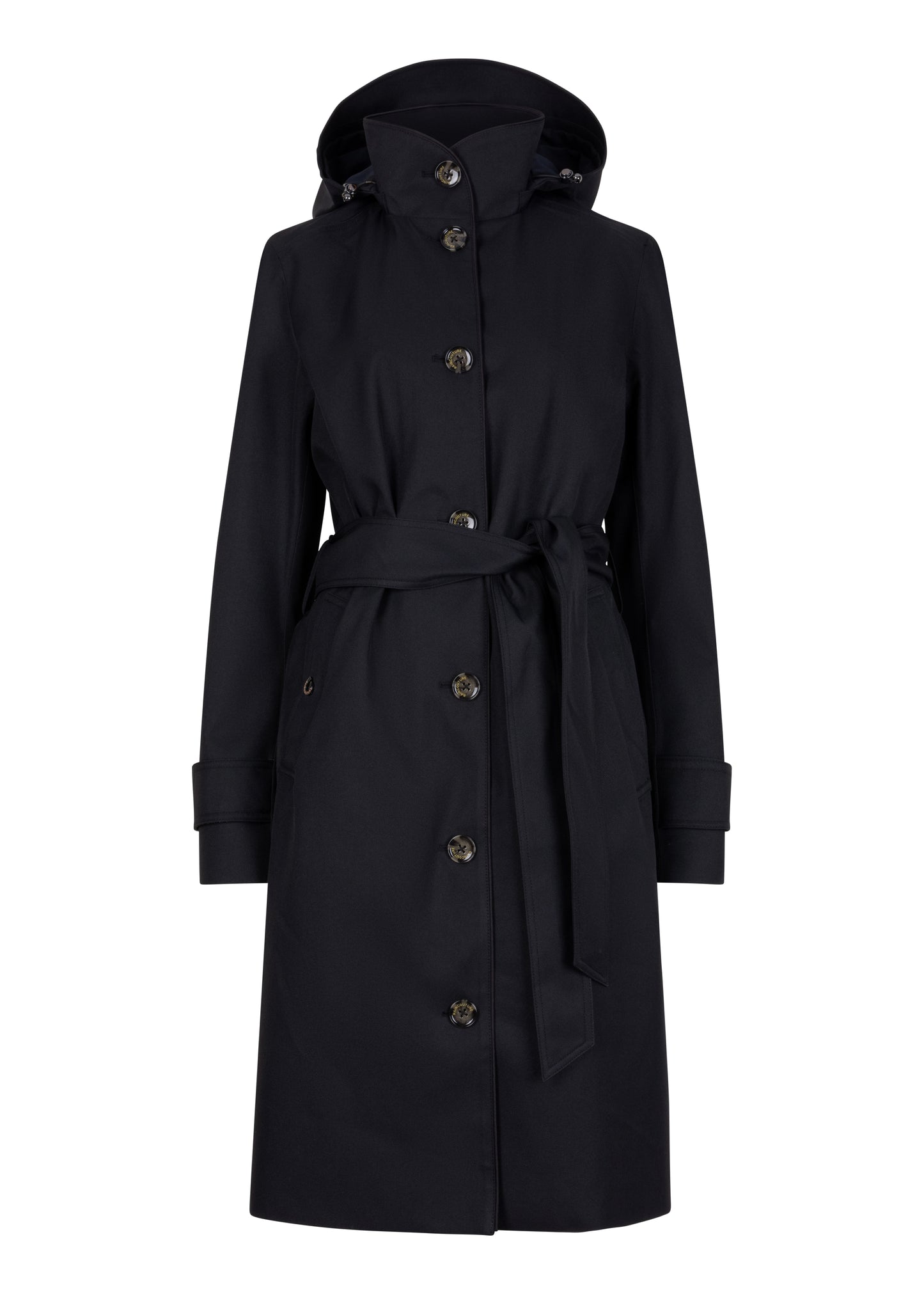 Waterproof Straight Fit Waistbelt Raincoat | Black Matte