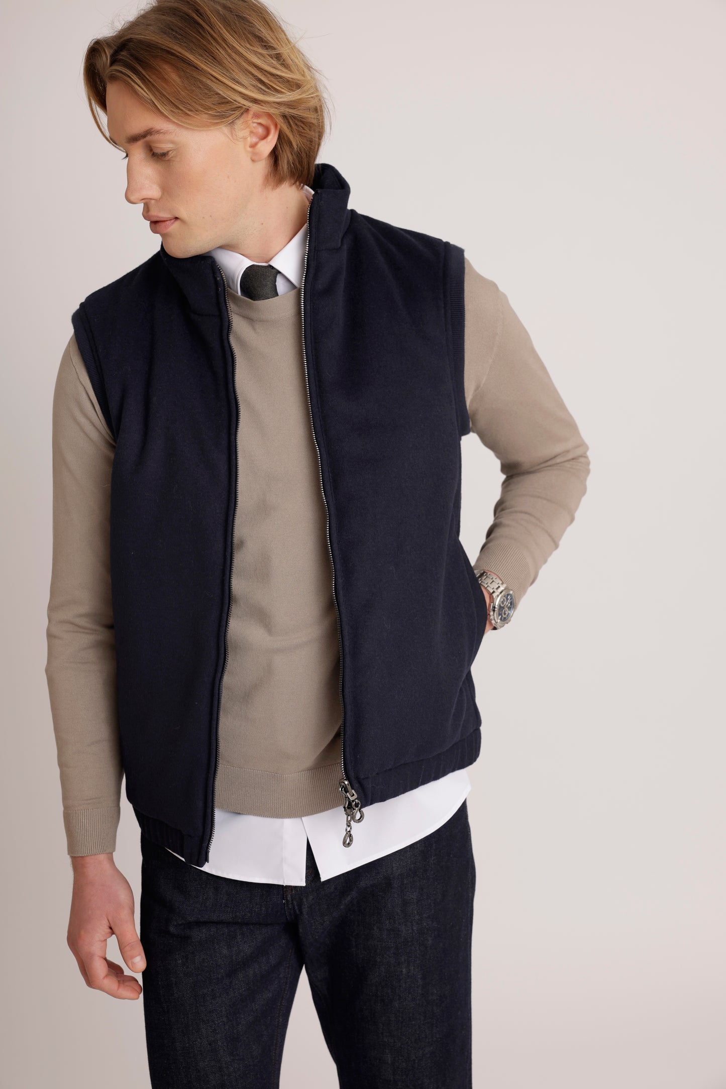 Wool Bodywarmer Jacket | Navy Wool
