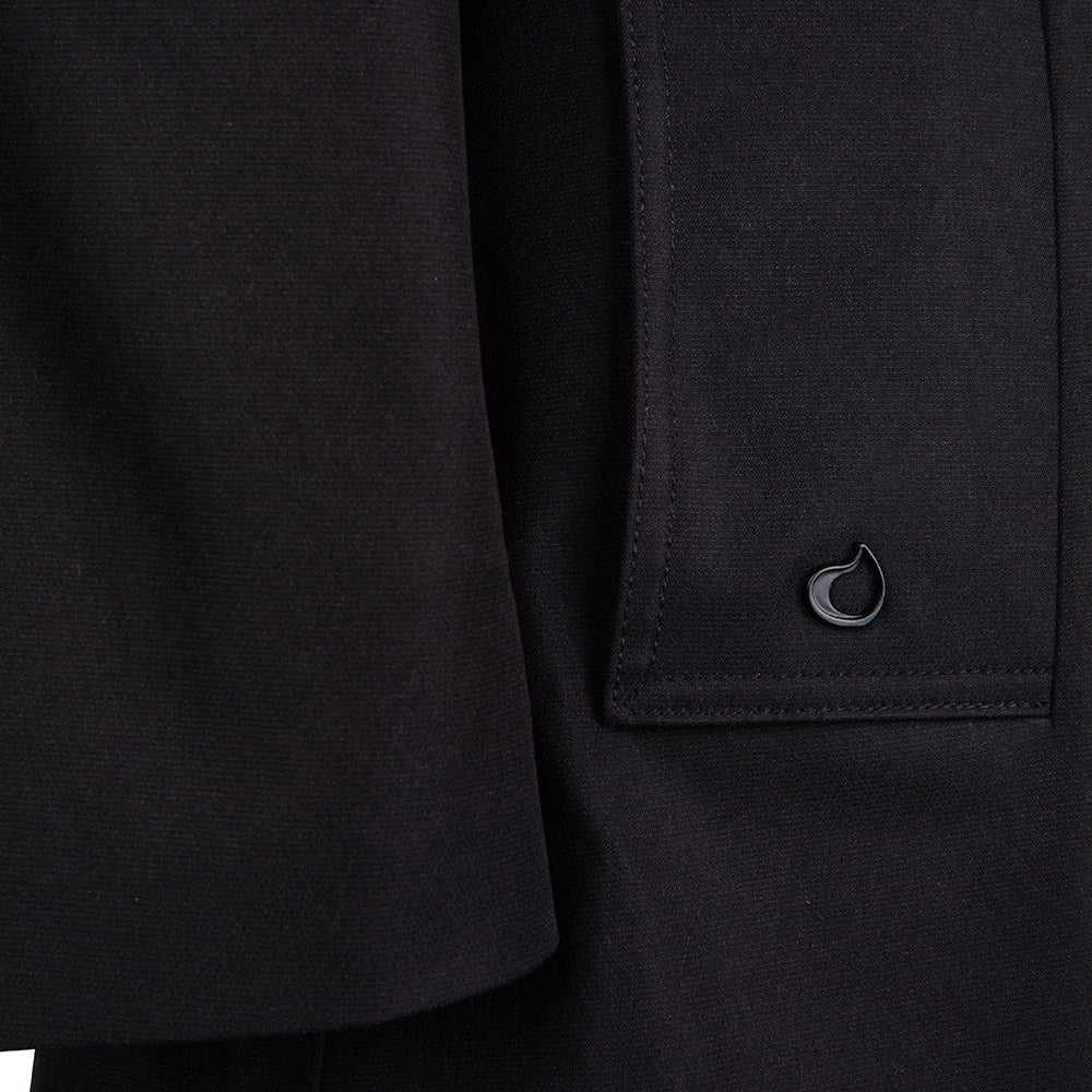 black tailored waterproof parka details