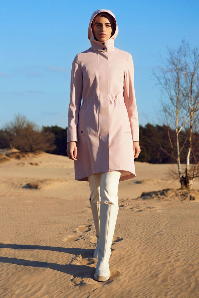 pink tailored water-resistant parka