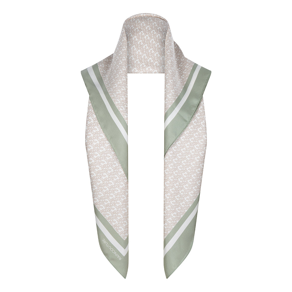 Monogram Silk Scarf | Green Beige Ivory