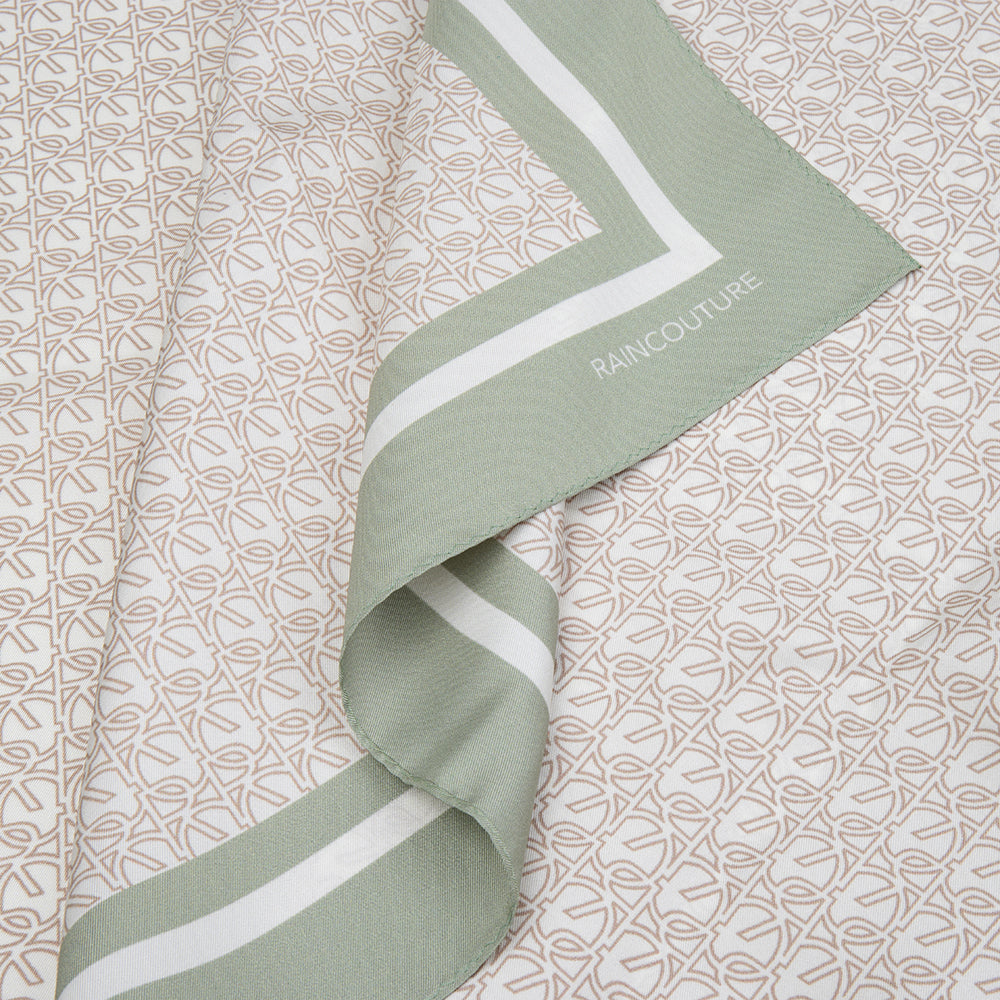 Monogram Silk Scarf | Green Beige Ivory