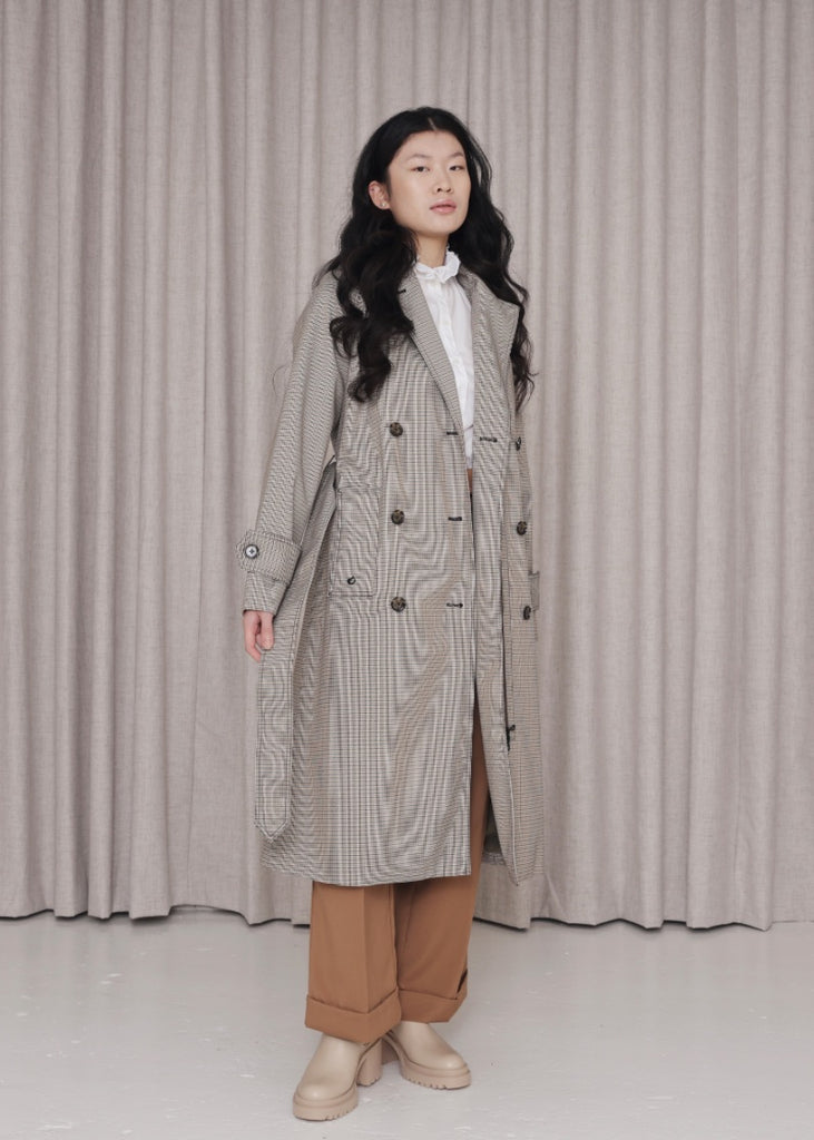 Waterproof Straight Trench - Houndstooth Check Grey