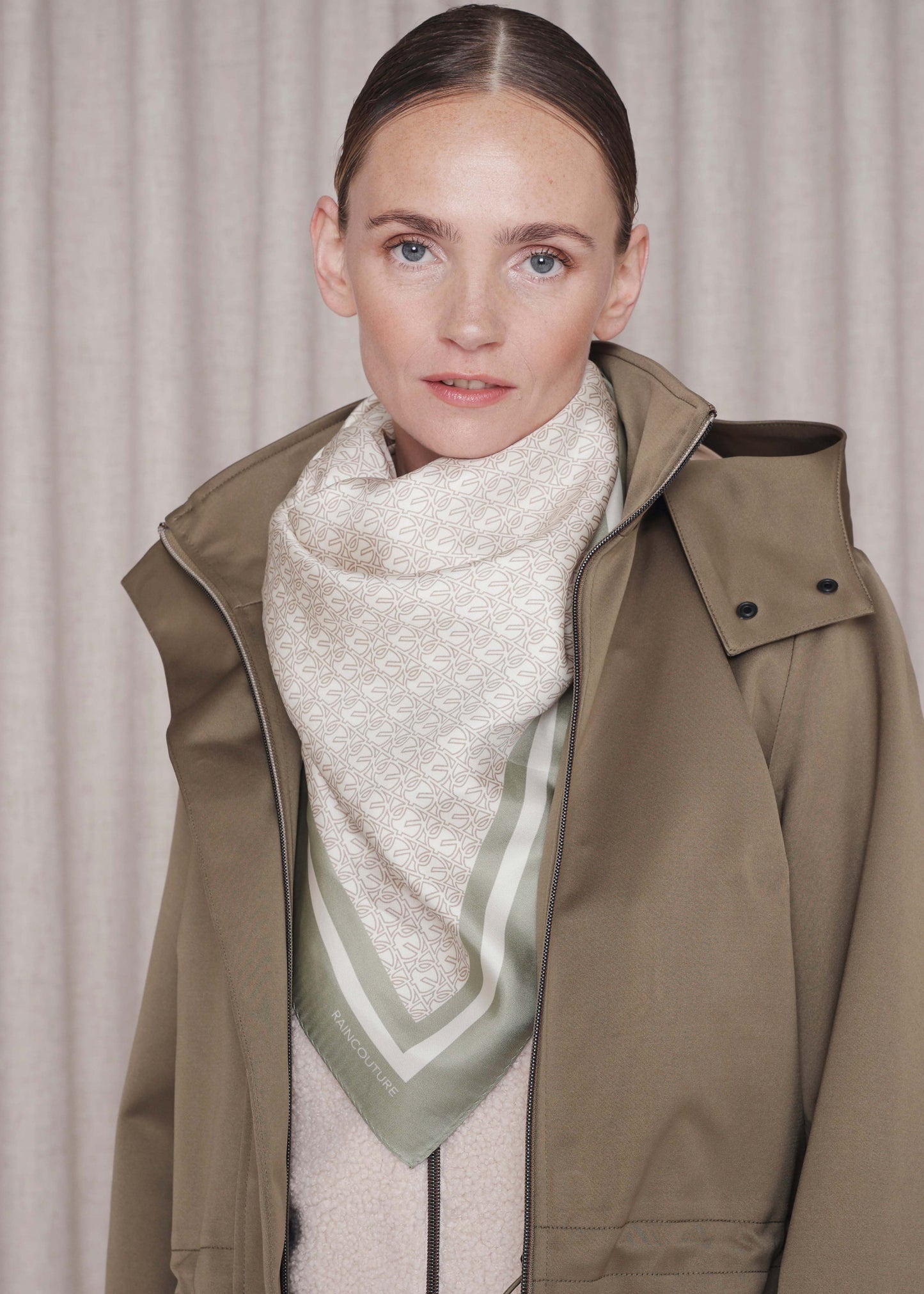 Monogram Silk Scarf | Green Beige Ivory