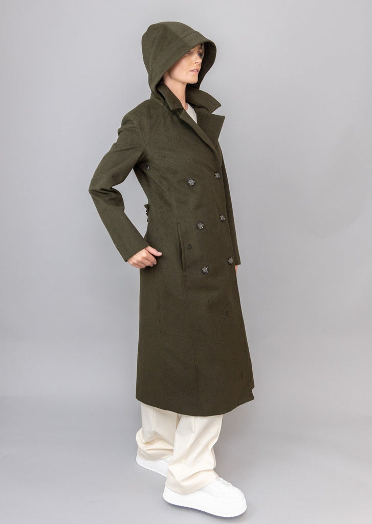 Waterproof Double Breasted Trench Wool Green