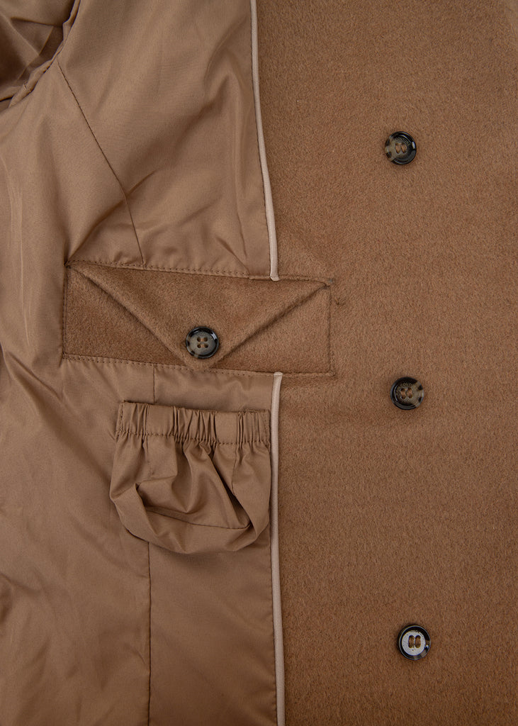 Waterproof Double Breasted Trench Wool Brown