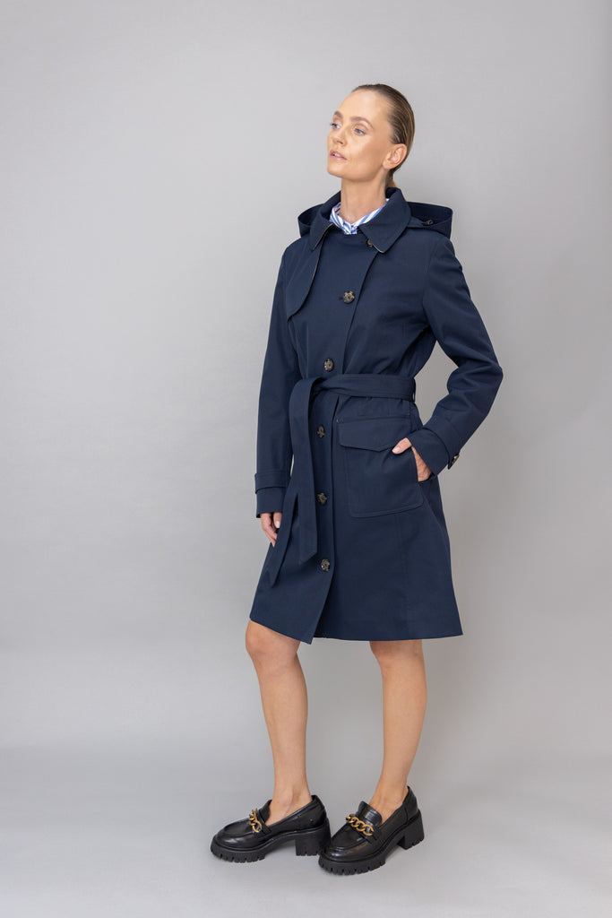 Waterproof Tailored To Fit Trenchcoat  | Navy Matte