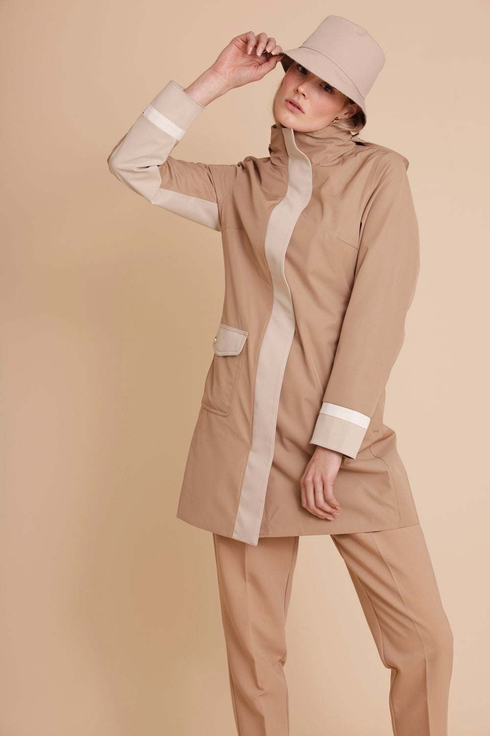 Waterproof Straight Fit Coat  | Camel Beige