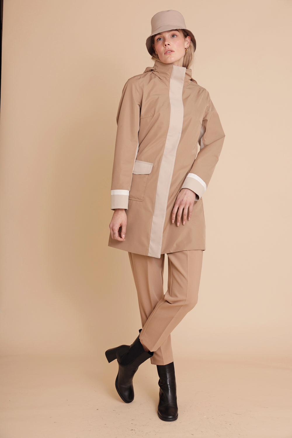 Waterproof Straight Fit Coat  | Camel Beige