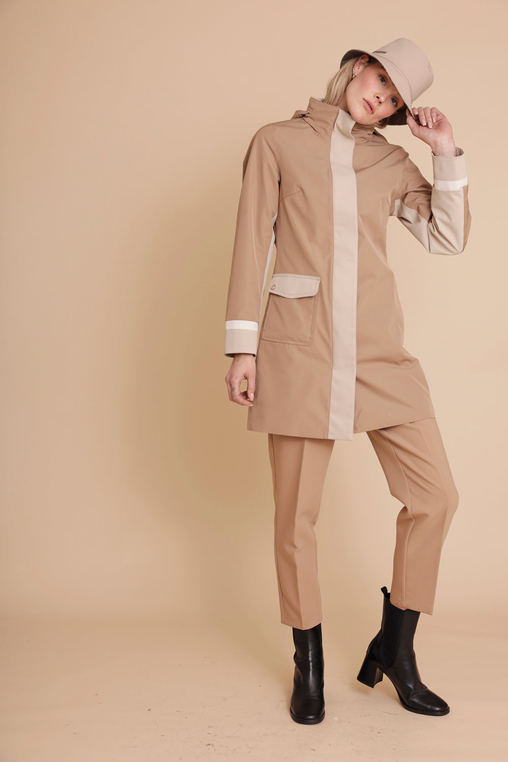 Waterproof Straight Fit Coat  | Camel Beige