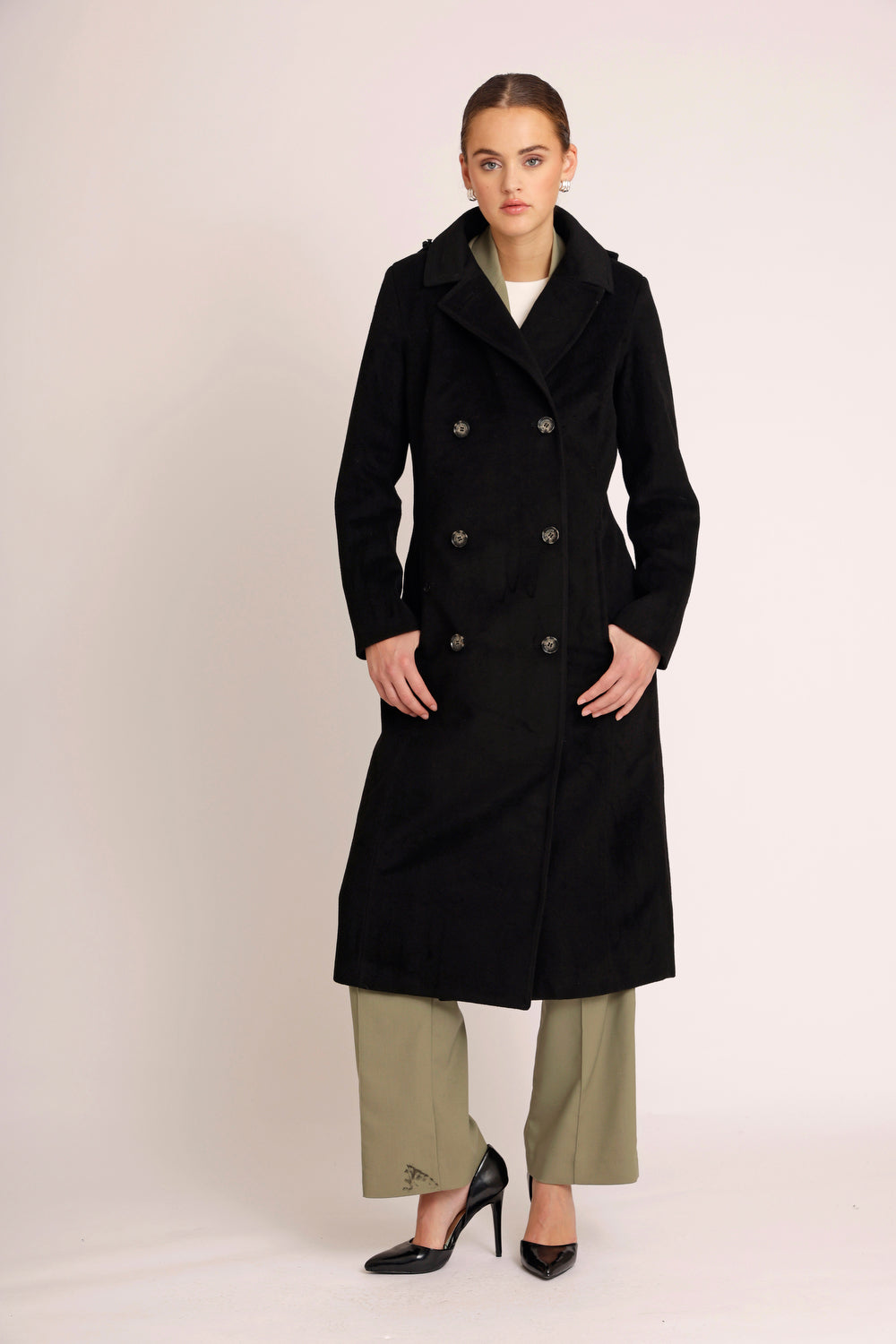 Waterproof Double Breasted Wool Trench  | Black Wool