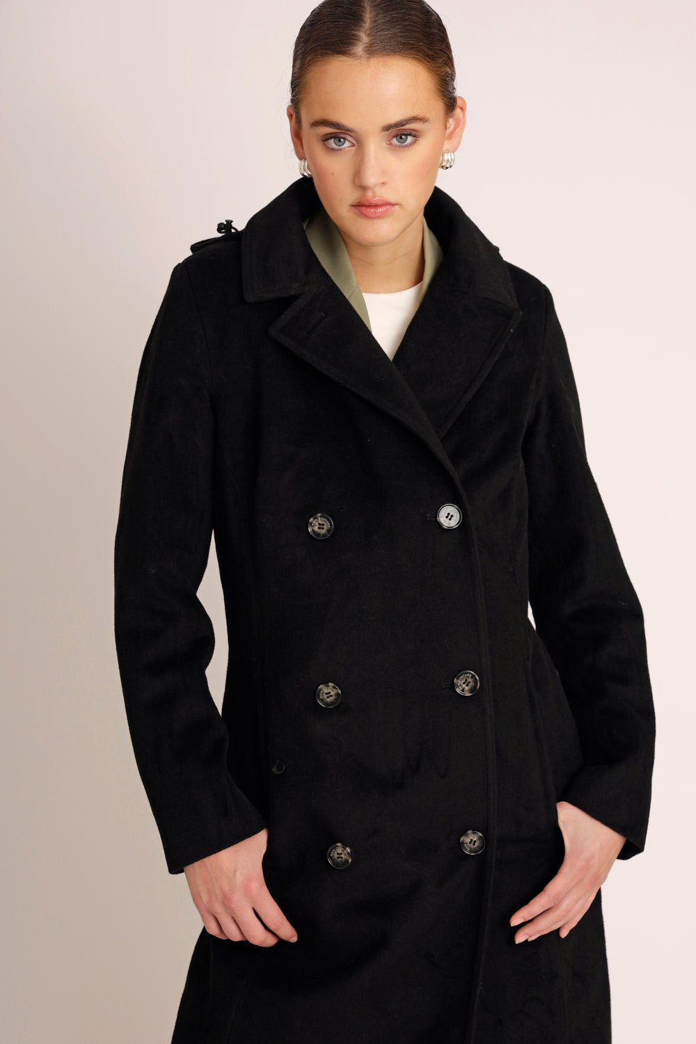 Waterproof Double Breasted Wool Trench  | Black Wool