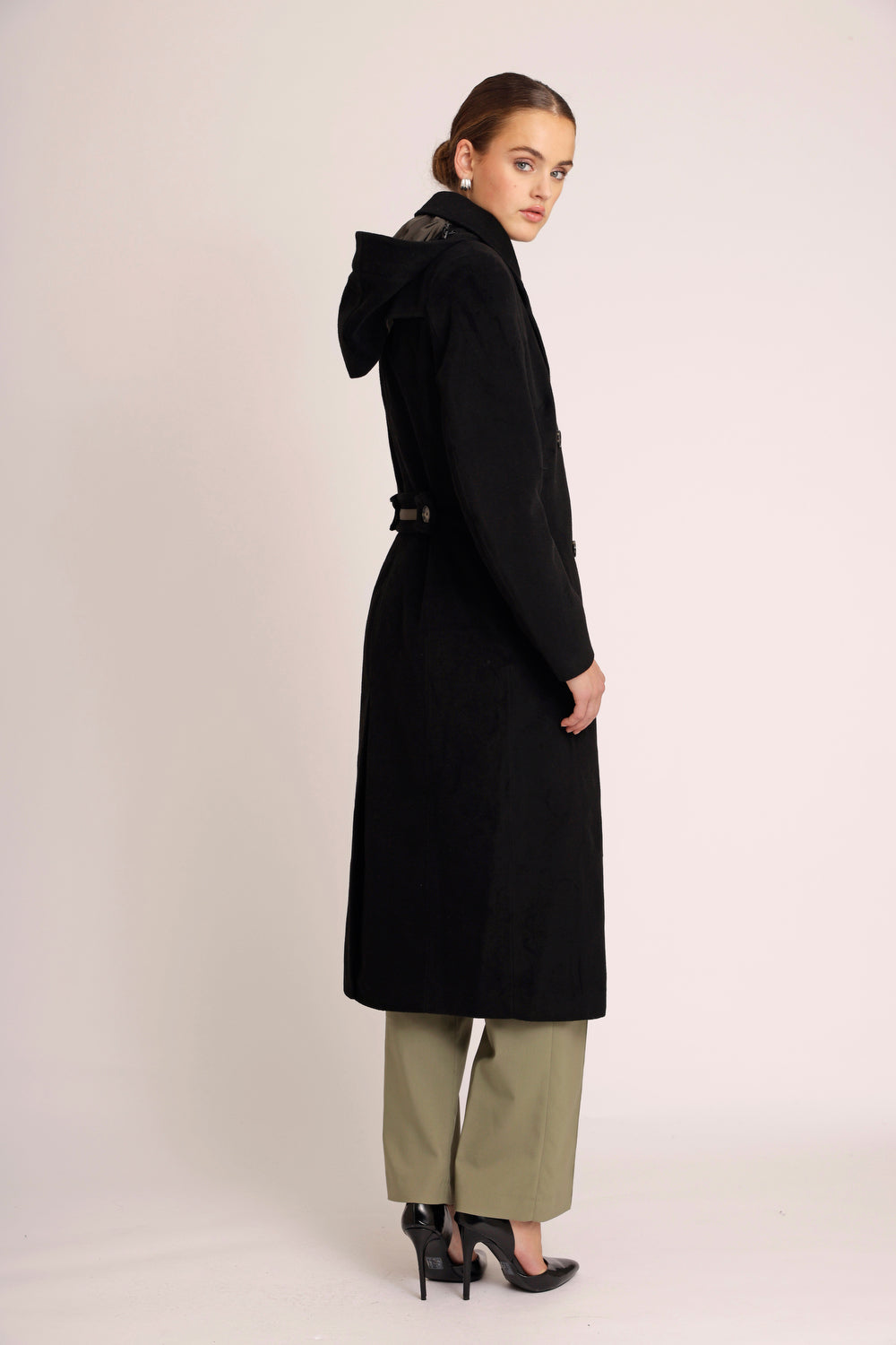 Waterproof Double Breasted Wool Trench  | Black Wool