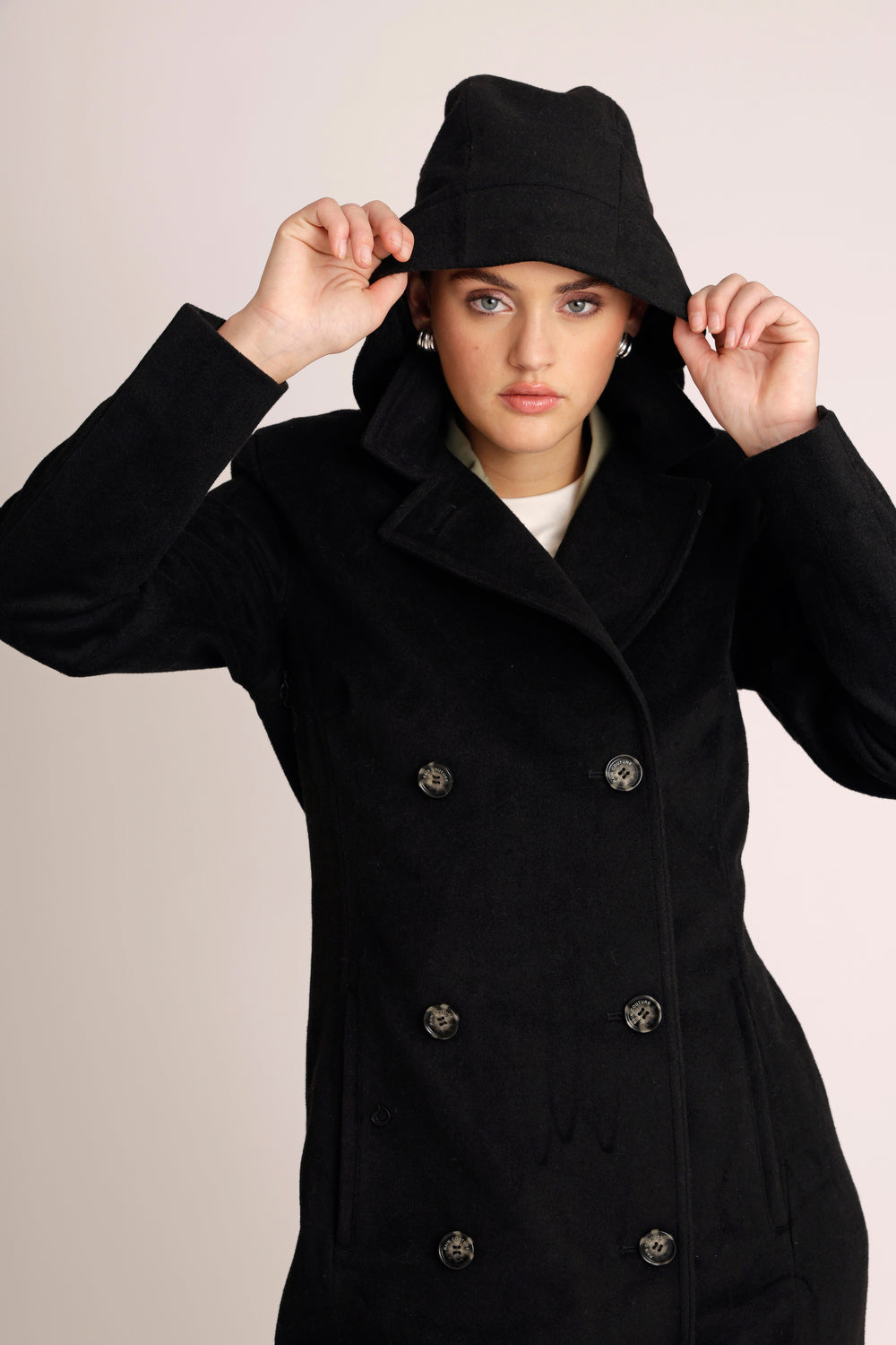 Waterproof Double Breasted Wool Trench  | Black Wool