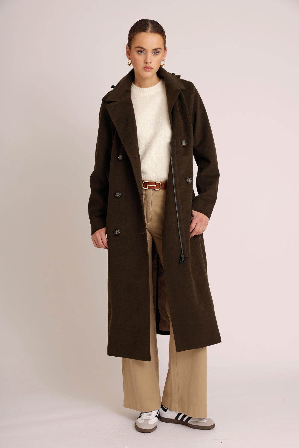 Waterproof Double Breasted Wool Trench  | Green Wool