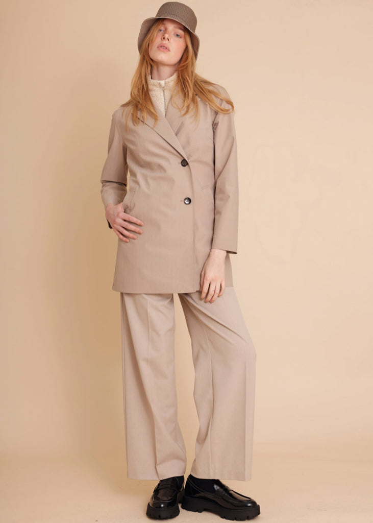 Waterproof Short Straight Trench - Beige Herringbone