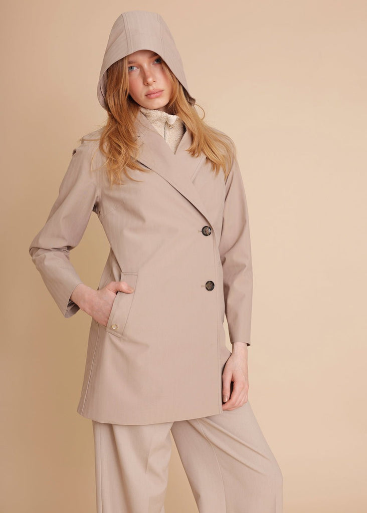 Waterproof Short Straight Trench - Beige Herringbone