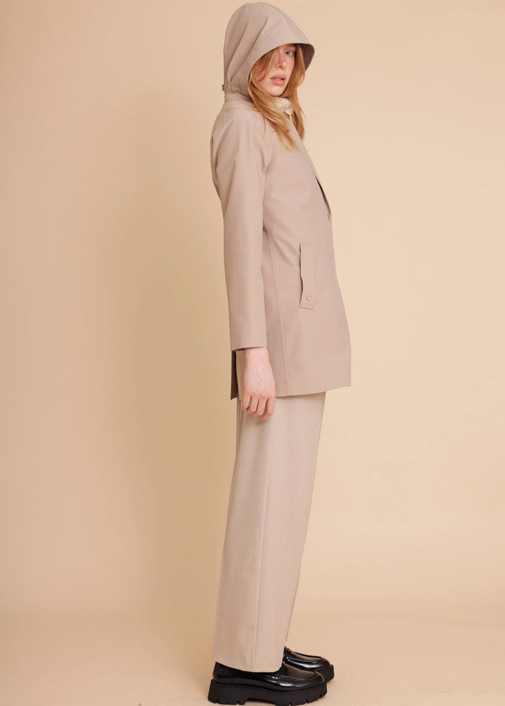 Waterproof Short Straight Trench - Beige Herringbone