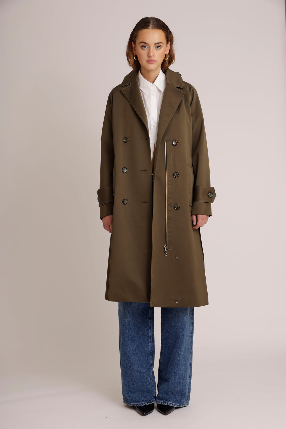 Waterproof Straight-Fit Trenchcoat  | Satin Green