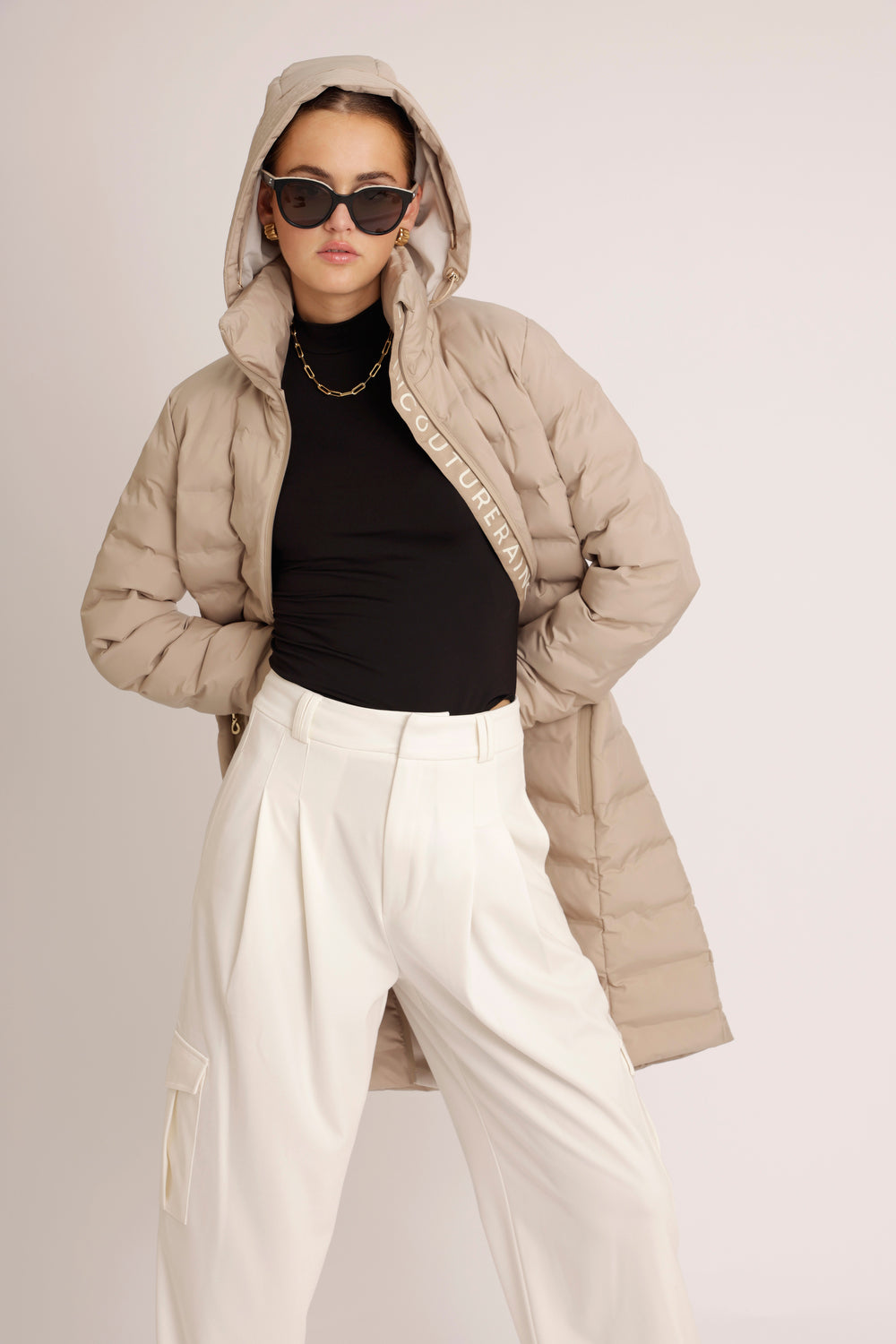 Waterproof Tailored-Fit Puffer Jacket  | Beige