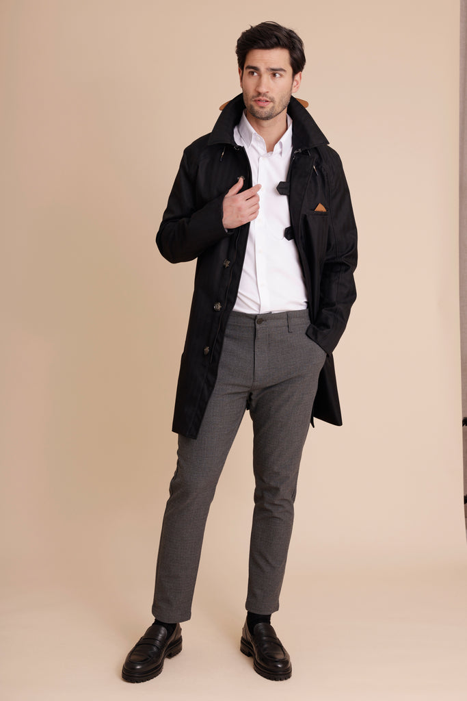 Waterproof Straight Fit Trenchcoat  | Black Herringbone