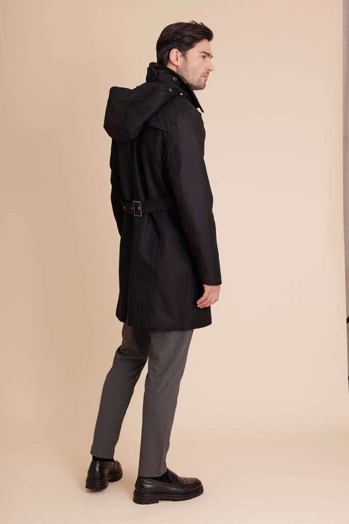 Waterproof Straight Fit Trenchcoat  | Black Herringbone