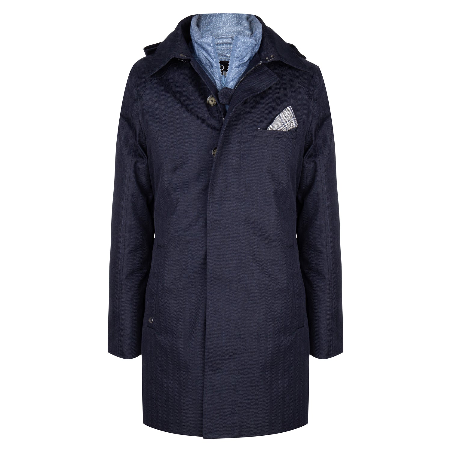 Waterproof Straight Fit Trenchcoat  | Navy Herringbone