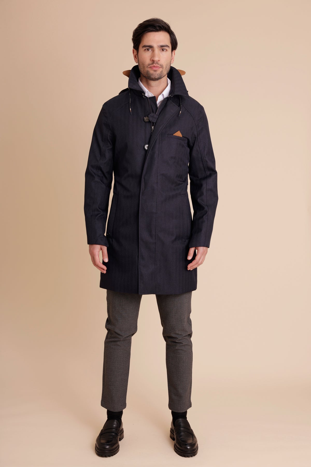 Waterproof Straight Fit Trenchcoat  | Navy Herringbone