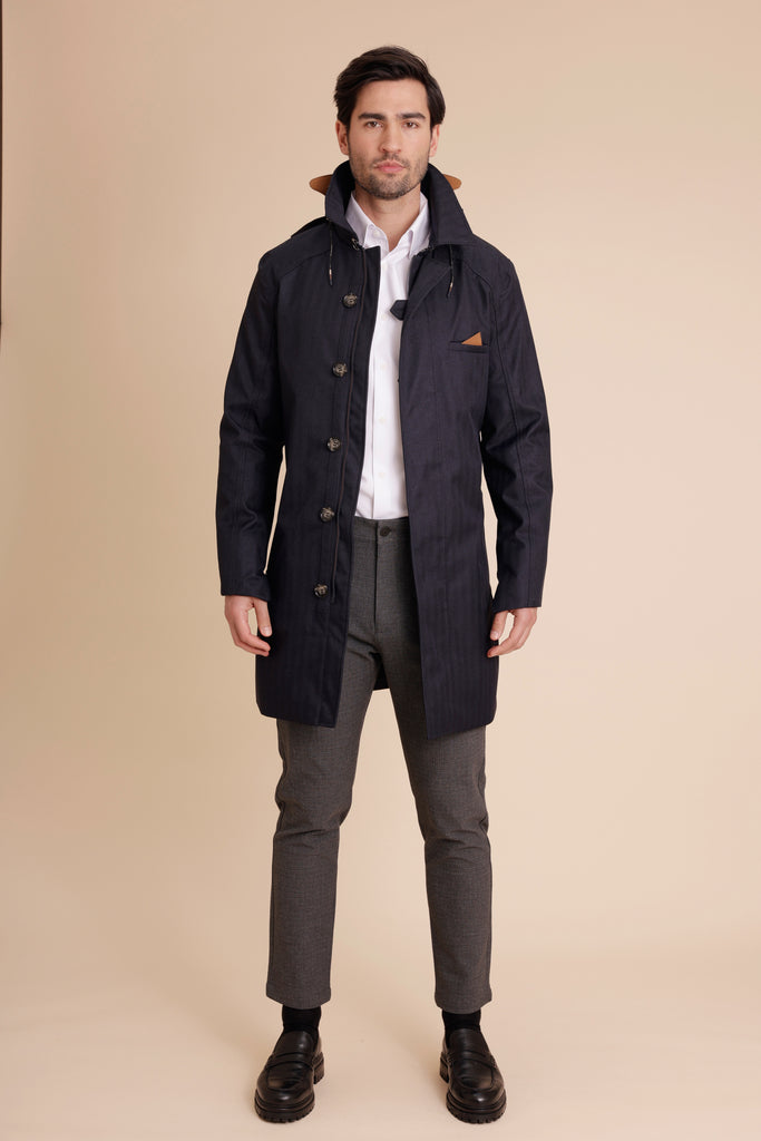 Waterproof Straight Fit Trenchcoat  | Navy Herringbone