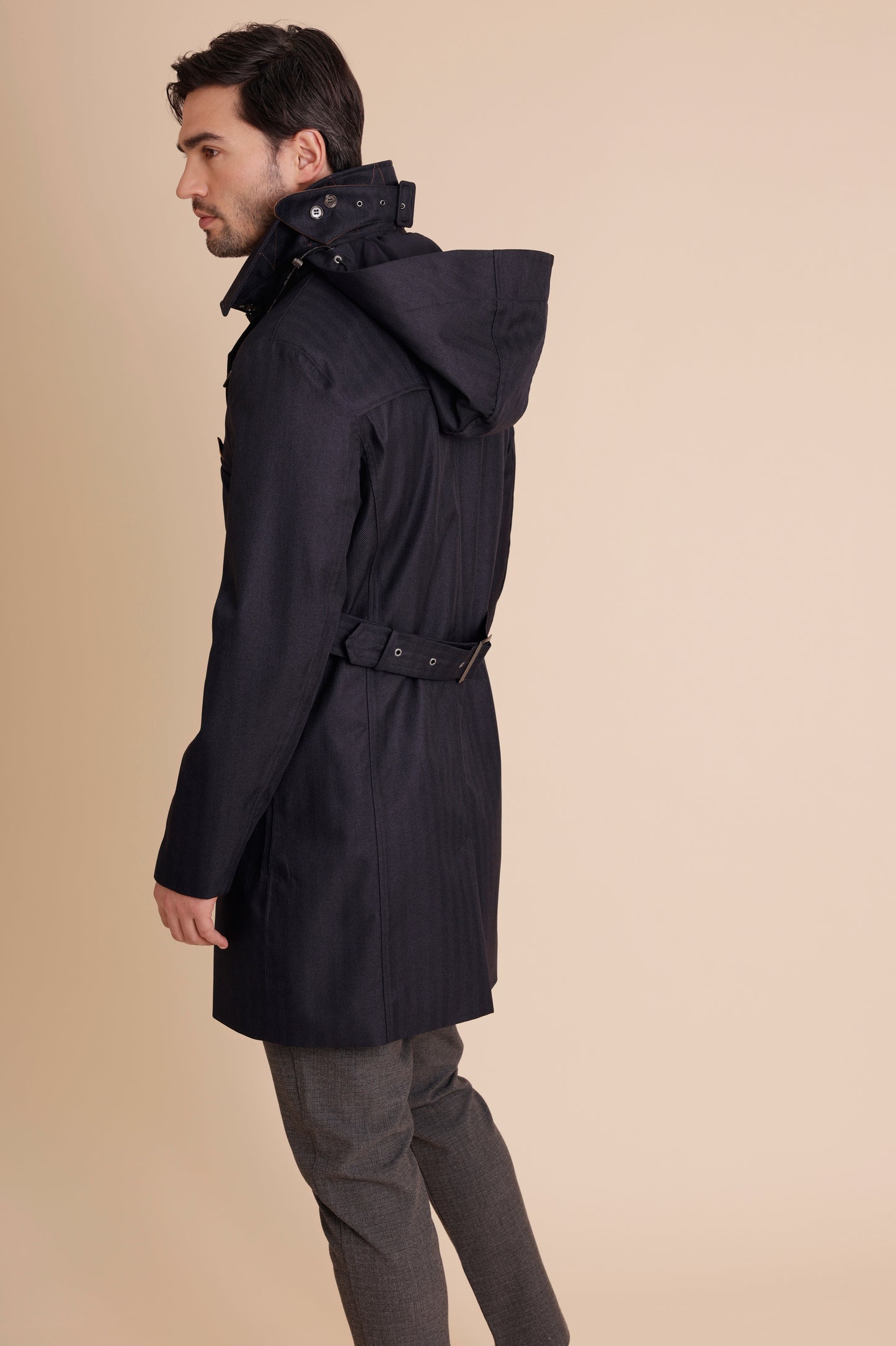 Waterproof Straight Fit Trenchcoat  | Navy Herringbone