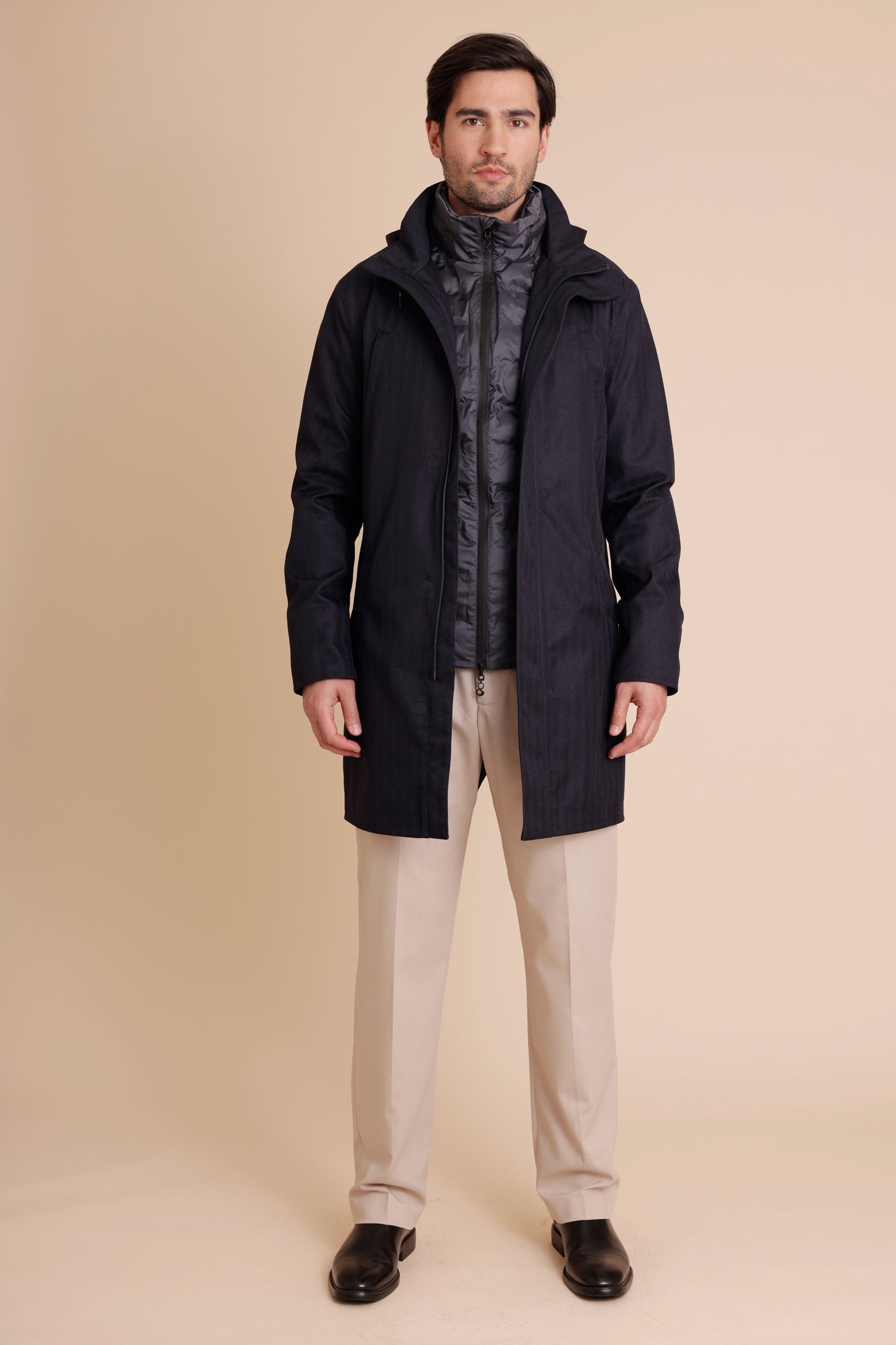 Waterproof Tailored Fit Parka  | Navy Herringbone