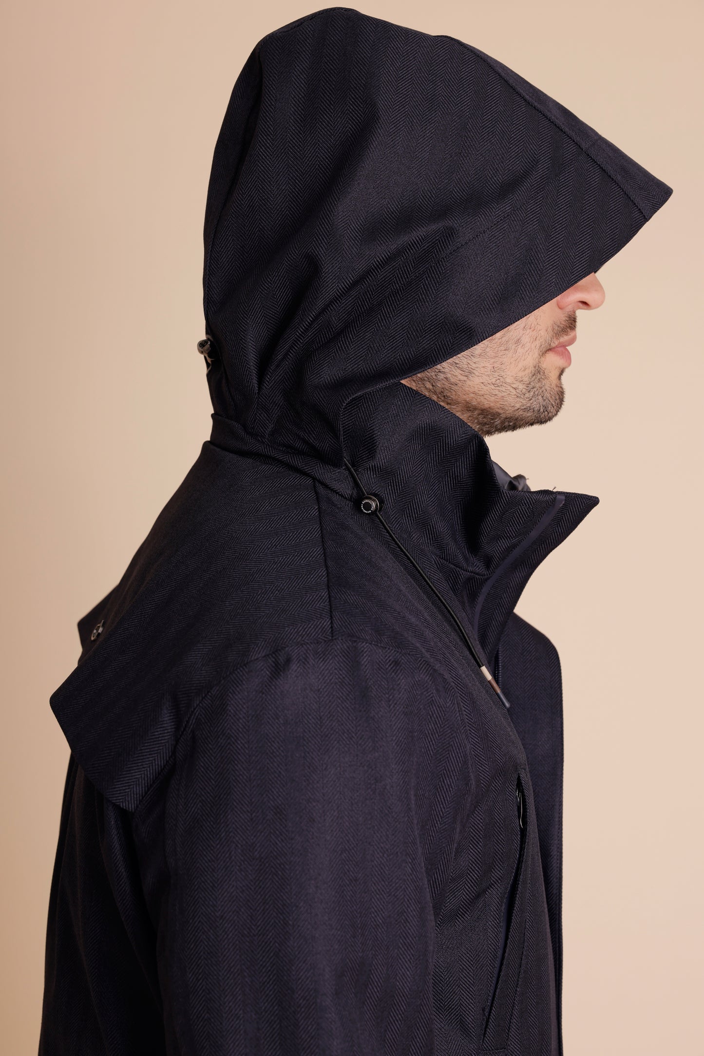 Waterproof Tailored Fit Parka  | Navy Herringbone