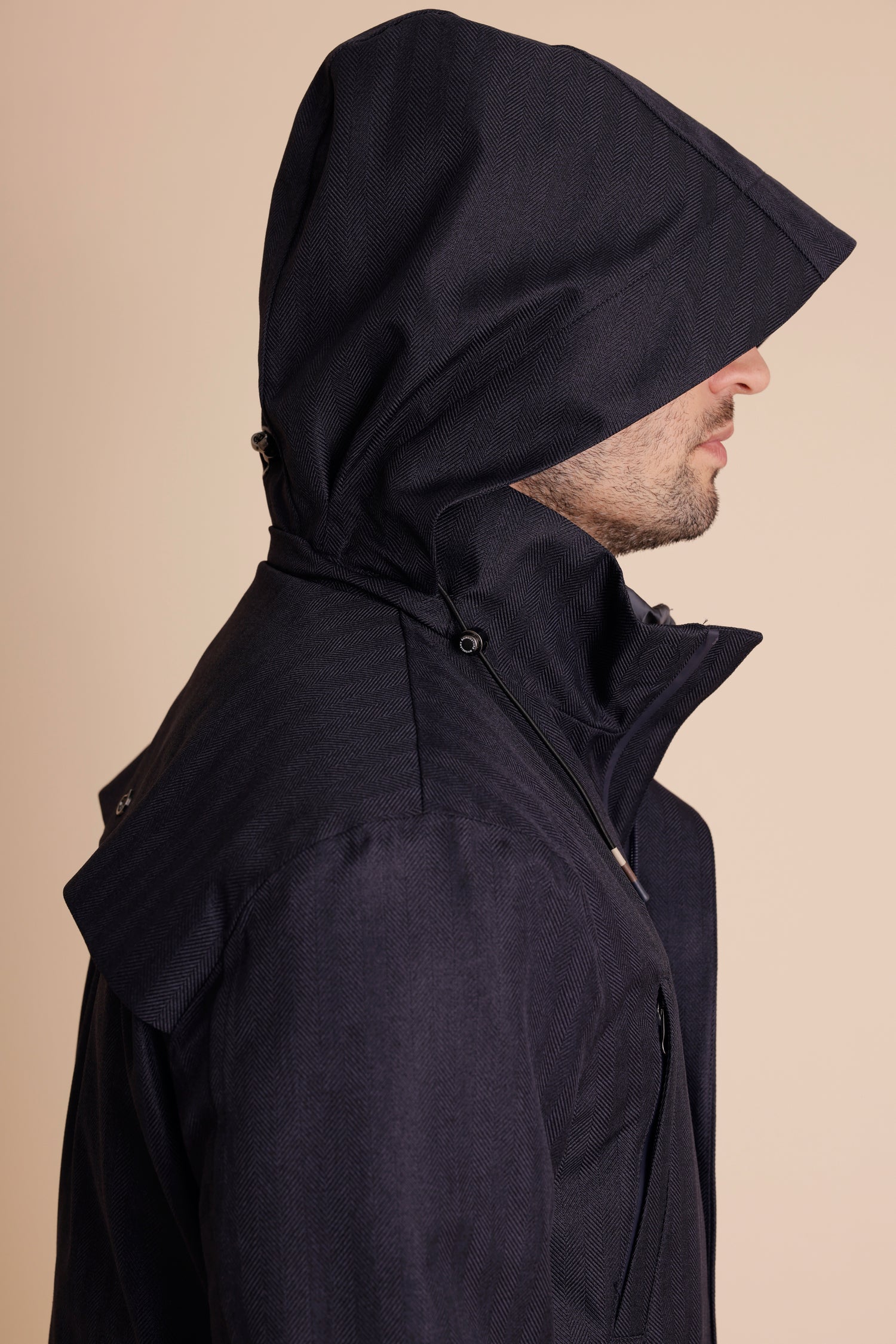 Waterproof Tailored Fit Parka  | Navy Herringbone