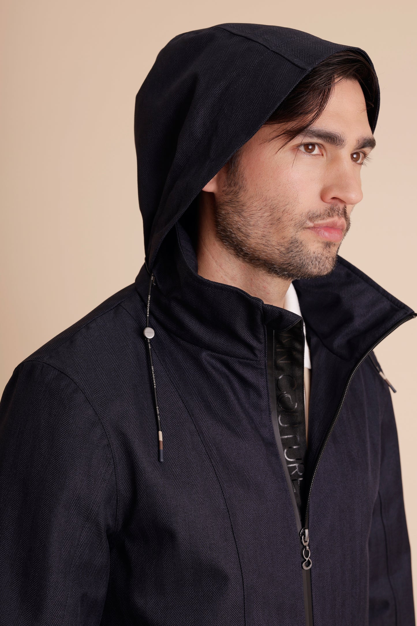 Waterproof Relaxed Fit Short Jacket  | Navy Herringbone