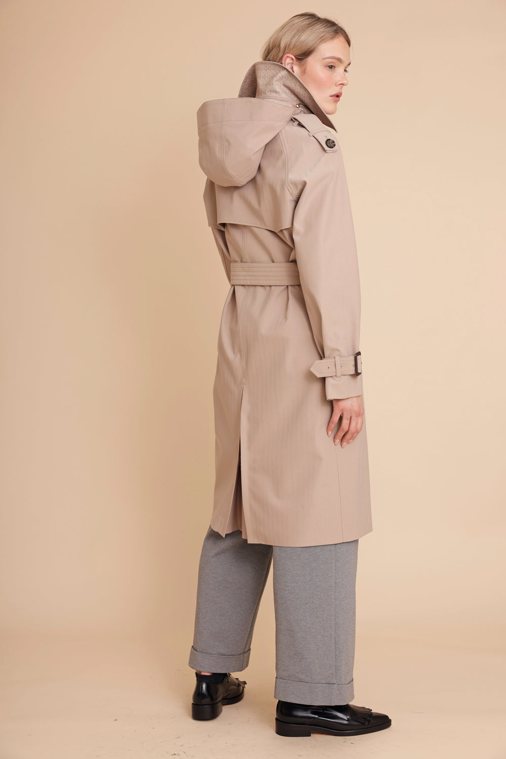 Waterproof Relaxed Fit Trenchcoat  | Beige Herringbone