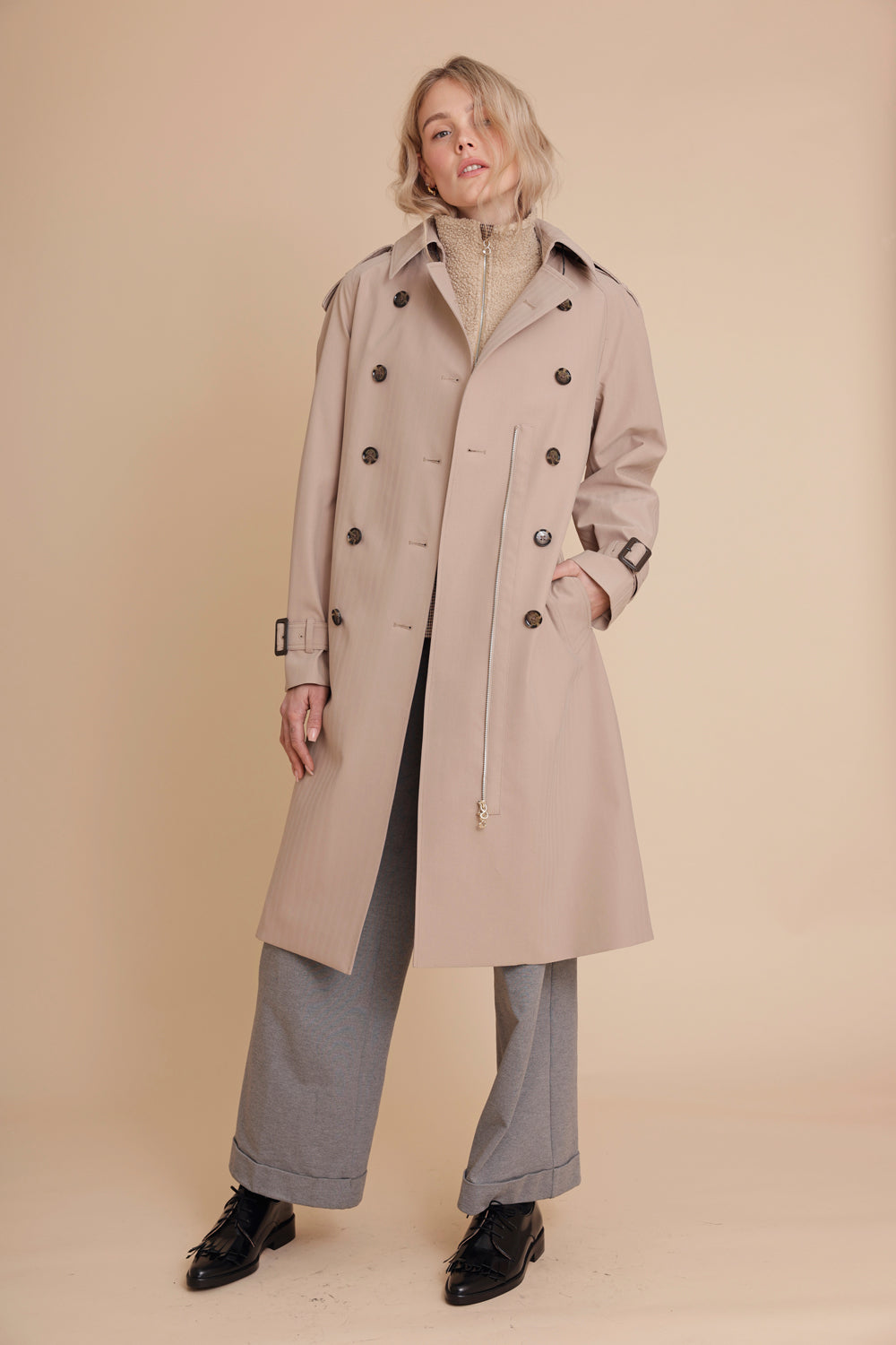 Waterproof Relaxed Fit Trenchcoat  | Beige Herringbone