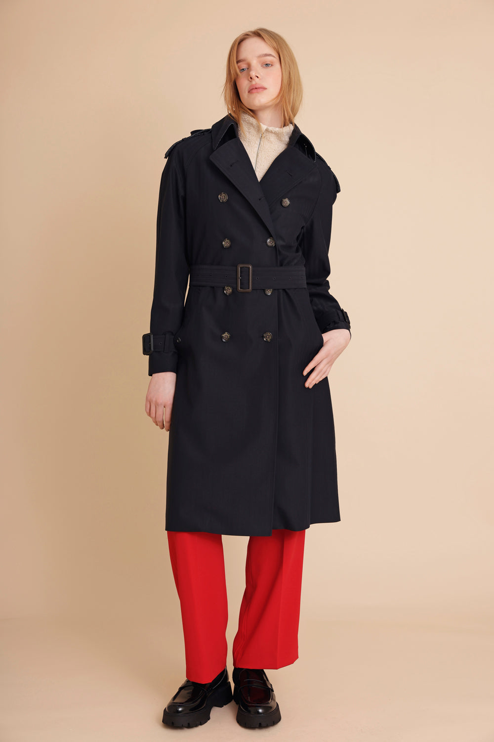 Waterproof Relaxed Fit Trenchcoat  | Navy Herringbone